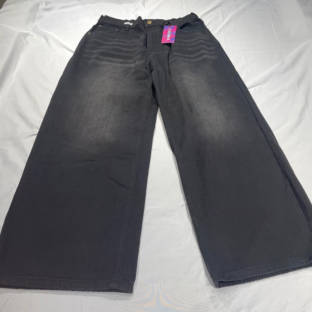 Emmiol S.UORIAL‎ Womens Wide Leg Jeans Washed Black High Waist Baggy Denim XL
